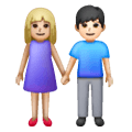👩🏼‍🤝‍👨🏻 Emoji Mann und Frau halten Hände: mittelhelle Hautfarbe, helle Hautfarbe Samsung One UI 6.1.