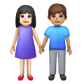 👩🏻‍🤝‍👨🏽 Emoji Mann und Frau halten Hände: helle Hautfarbe, mittlere Hautfarbe Samsung One UI 6.1.