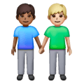 👨🏾‍🤝‍👨🏼 Emoji händchenhaltende Männer: mitteldunkle Hautfarbe, mittelhelle Hautfarbe Samsung One UI 6.1.
