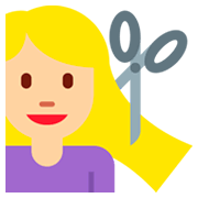 💇🏼 Emoji Persona Cortándose El Pelo: Tono De Piel Claro Medio en Twitter Twemoji 11.0.