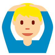 🙆🏼‍♂️ Emoji Mann mit Händen auf dem Kopf: mittelhelle Hautfarbe Twitter Twemoji 11.0.