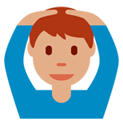🙆🏽‍♂️ Emoji Mann mit Händen auf dem Kopf: mittlere Hautfarbe Twitter Twemoji 11.0.