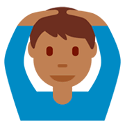 🙆🏾‍♂️ Emoji Mann mit Händen auf dem Kopf: mitteldunkle Hautfarbe Twitter Twemoji 11.0.