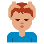 💆🏽‍♂️ Emoji Mann, der eine Kopfmassage bekommt: mittlere Hautfarbe Twitter Twemoji 11.0.