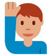 🙋🏽‍♂️ Emoji Homem Levantando A Mão: Pele Morena na Twitter Twemoji 11.0.