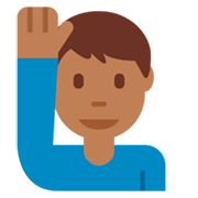 🙋🏾‍♂️ Emoji Mann mit erhobenem Arm: mitteldunkle Hautfarbe Twitter Twemoji 11.0.