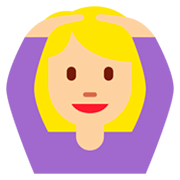 🙆🏼‍♀️ Emoji Frau mit Händen auf dem Kopf: mittelhelle Hautfarbe Twitter Twemoji 11.0.