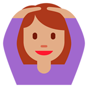🙆🏽‍♀️ Emoji Frau mit Händen auf dem Kopf: mittlere Hautfarbe Twitter Twemoji 11.0.