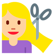 💇🏼‍♀️ Emoji Mujer Cortándose El Pelo: Tono De Piel Claro Medio en Twitter Twemoji 11.0.
