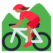 🚵🏾‍♀️ Emoji Mulher Fazendo Mountain Bike: Pele Morena Escura na Twitter Twemoji 11.0.
