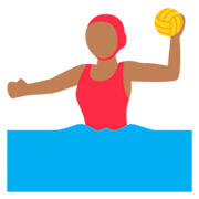 🤽🏾‍♀️ Emoji Mujer Jugando Al Waterpolo: Tono De Piel Oscuro Medio en Twitter Twemoji 11.0.