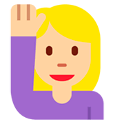 🙋🏼‍♀️ Emoji Frau mit erhobenem Arm: mittelhelle Hautfarbe Twitter Twemoji 11.0.