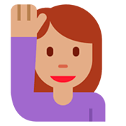 🙋🏽‍♀️ Emoji Frau mit erhobenem Arm: mittlere Hautfarbe Twitter Twemoji 11.0.