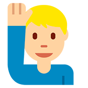 🙋🏼‍♂️ Emoji Hombre Con La Mano Levantada: Tono De Piel Claro Medio en Twitter Twemoji 11.1.