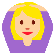 🙆🏼‍♀️ Emoji Frau mit Händen auf dem Kopf: mittelhelle Hautfarbe Twitter Twemoji 11.1.