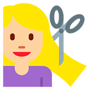 💇🏼‍♀️ Emoji Mujer Cortándose El Pelo: Tono De Piel Claro Medio en Twitter Twemoji 11.1.