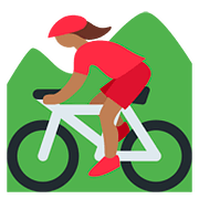 🚵🏾‍♀️ Emoji Mulher Fazendo Mountain Bike: Pele Morena Escura na Twitter Twemoji 11.1.