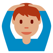 🙆🏽‍♂️ Emoji Mann mit Händen auf dem Kopf: mittlere Hautfarbe Twitter Twemoji 11.2.