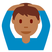 🙆🏾‍♂️ Emoji Mann mit Händen auf dem Kopf: mitteldunkle Hautfarbe Twitter Twemoji 11.2.