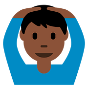 🙆🏿‍♂️ Emoji Mann mit Händen auf dem Kopf: dunkle Hautfarbe Twitter Twemoji 11.2.