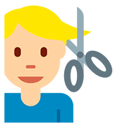 💇🏼‍♂️ Emoji Mann beim Haareschneiden: mittelhelle Hautfarbe Twitter Twemoji 11.2.