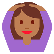 🙆🏾‍♀️ Emoji Frau mit Händen auf dem Kopf: mitteldunkle Hautfarbe Twitter Twemoji 11.2.