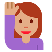 🙋🏽‍♀️ Emoji Frau mit erhobenem Arm: mittlere Hautfarbe Twitter Twemoji 11.2.