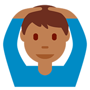 🙆🏾‍♂️ Emoji Mann mit Händen auf dem Kopf: mitteldunkle Hautfarbe Twitter Twemoji 12.0.