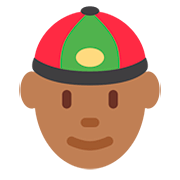 👲🏾 Emoji Mann mit chinesischem Hut: mitteldunkle Hautfarbe Twitter Twemoji 12.0.