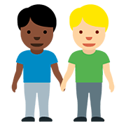 👨🏿‍🤝‍👨🏼 Emoji händchenhaltende Männer: dunkle Hautfarbe, mittelhelle Hautfarbe Twitter Twemoji 12.0.