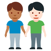 👨🏾‍🤝‍👨🏻 Emoji händchenhaltende Männer: mitteldunkle Hautfarbe, helle Hautfarbe Twitter Twemoji 12.0.