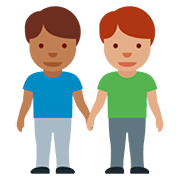 👨🏾‍🤝‍👨🏽 Emoji händchenhaltende Männer: mitteldunkle Hautfarbe, mittlere Hautfarbe Twitter Twemoji 12.0.