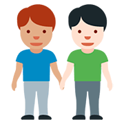 👨🏽‍🤝‍👨🏻 Emoji händchenhaltende Männer: mittlere Hautfarbe, helle Hautfarbe Twitter Twemoji 12.0.