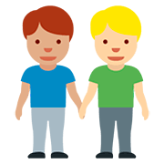 👨🏽‍🤝‍👨🏼 Emoji händchenhaltende Männer: mittlere Hautfarbe, mittelhelle Hautfarbe Twitter Twemoji 12.0.