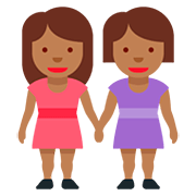 👭🏾 Emoji händchenhaltende Frauen: mitteldunkle Hautfarbe Twitter Twemoji 12.0.