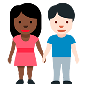 👩🏿‍🤝‍👨🏻 Emoji Mann und Frau halten Hände: dunkle Hautfarbe, helle Hautfarbe Twitter Twemoji 12.0.