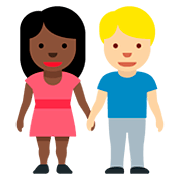 👩🏿‍🤝‍👨🏼 Emoji Mujer Y Hombre De La Mano: Tono De Piel Oscuro Y Tono De Piel Claro Medio en Twitter Twemoji 12.0.