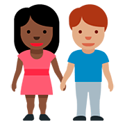👩🏿‍🤝‍👨🏽 Emoji Mann und Frau halten Hände: dunkle Hautfarbe, mittlere Hautfarbe Twitter Twemoji 12.0.