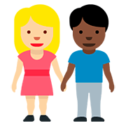 👩🏼‍🤝‍👨🏿 Emoji Mann und Frau halten Hände: mittelhelle Hautfarbe, dunkle Hautfarbe Twitter Twemoji 12.0.