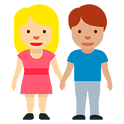 👩🏼‍🤝‍👨🏽 Emoji Mann und Frau halten Hände: mittelhelle Hautfarbe, mittlere Hautfarbe Twitter Twemoji 12.0.