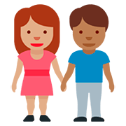 👩🏽‍🤝‍👨🏾 Emoji Mann und Frau halten Hände: mittlere Hautfarbe, mitteldunkle Hautfarbe Twitter Twemoji 12.0.