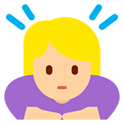 🙇🏼‍♀️ Emoji Mujer Haciendo Una Reverencia: Tono De Piel Claro Medio en Twitter Twemoji 12.0.