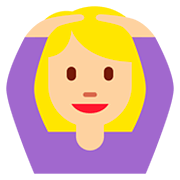 🙆🏼‍♀️ Emoji Frau mit Händen auf dem Kopf: mittelhelle Hautfarbe Twitter Twemoji 12.0.