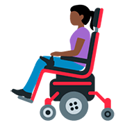 👩🏿‍🦼 Emoji Frau in elektrischem Rollstuhl: dunkle Hautfarbe Twitter Twemoji 12.0.