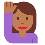🙋🏾‍♀️ Emoji Frau mit erhobenem Arm: mitteldunkle Hautfarbe Twitter Twemoji 12.0.