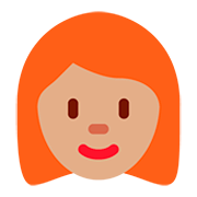 👩🏽‍🦰 Emoji Frau: mittlere Hautfarbe, rotes Haar Twitter Twemoji 12.0.