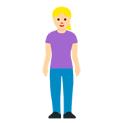 🧍🏼‍♀️ Emoji stehende Frau: mittelhelle Hautfarbe Twitter Twemoji 12.0.