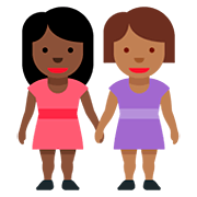 👩🏿‍🤝‍👩🏾 Emoji Duas Mulheres De Mãos Dadas: Pele Escura E Pele Morena Escura na Twitter Twemoji 12.0.