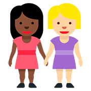 👩🏿‍🤝‍👩🏼 Emoji Mujeres De La Mano: Tono De Piel Oscuro Y Tono De Piel Claro Medio en Twitter Twemoji 12.0.
