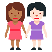 👩🏾‍🤝‍👩🏻 Emoji Duas Mulheres De Mãos Dadas: Pele Morena Escura E Pele Clara na Twitter Twemoji 12.0.